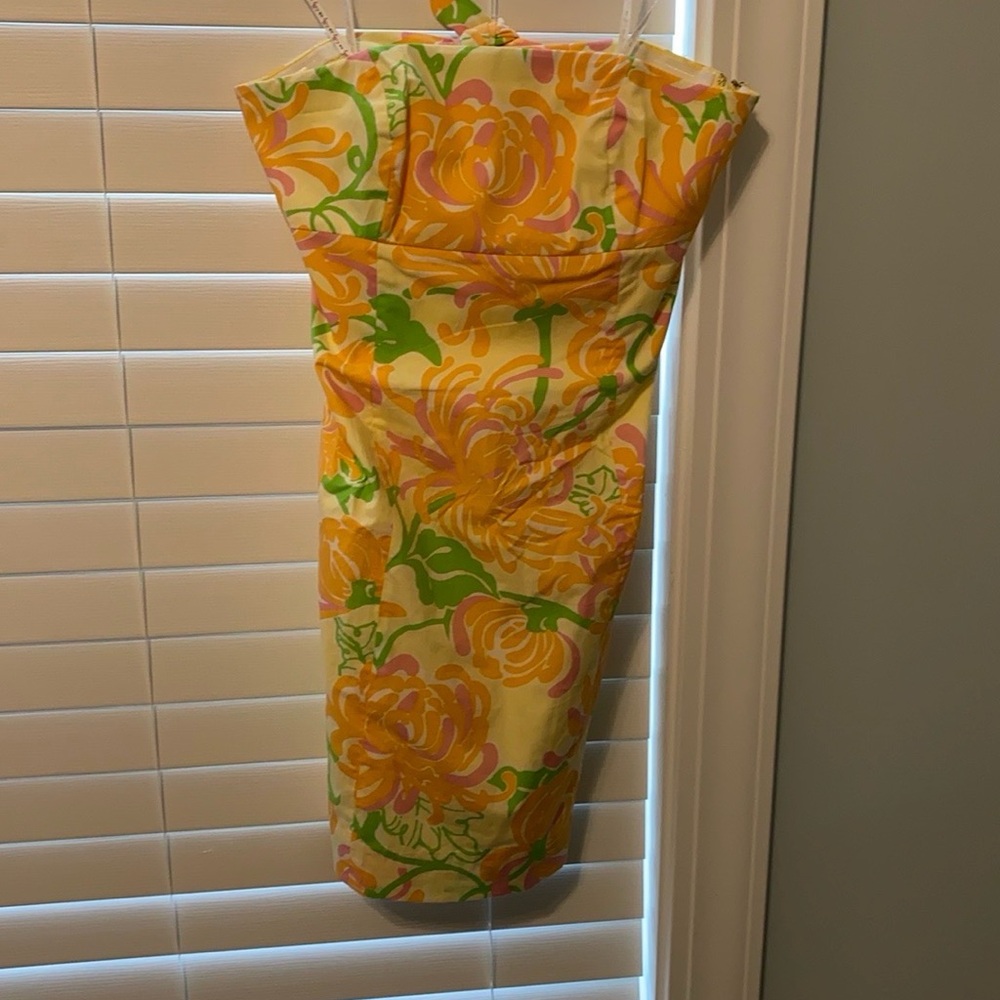 Lilly Pulitzer Pinapple Yellow All Dahled Up Strapless Dress